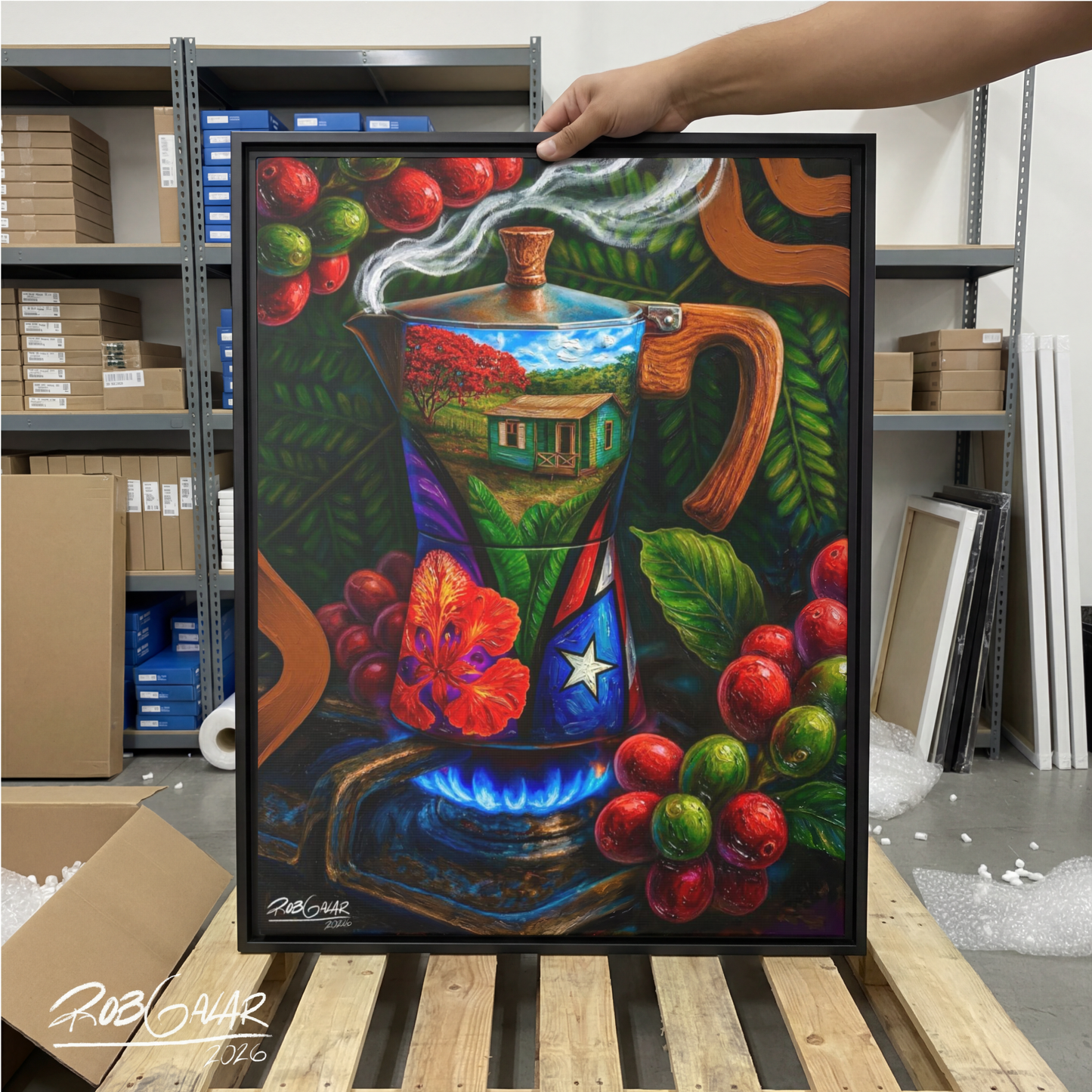OBRA DE ARTE | Edición Limitada: "CAFÉ RICO!" - Enmarcada con Canvas PREMIUM. ¡LISTA PARA TI!