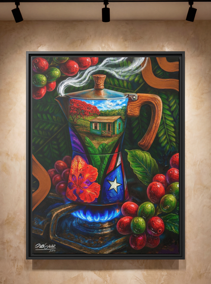 OBRA DE ARTE | Edición Limitada: "CAFÉ RICO!" - Enmarcada con Canvas PREMIUM. ¡LISTA PARA TI!
