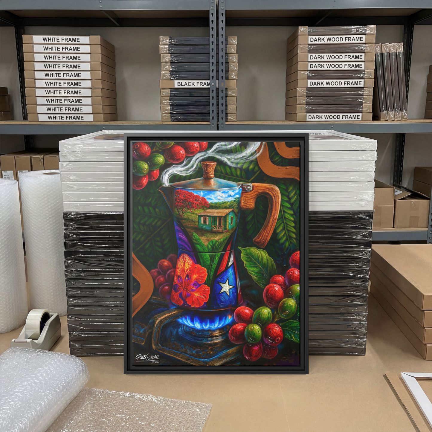 OBRA DE ARTE | Edición Limitada: "CAFÉ RICO!" - Enmarcada con Canvas PREMIUM. ¡LISTA PARA TI!