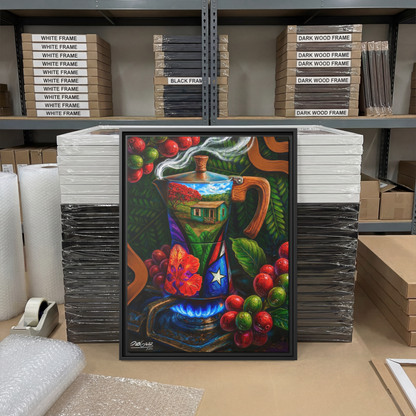 OBRA DE ARTE | Edición Limitada: "CAFÉ RICO!" - Enmarcada con Canvas PREMIUM. ¡LISTA PARA TI!