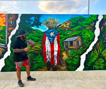 OBRA DE ARTE | Edición Limitada: "JIBARITO EN LA CASITA DEL CAMPO" - Enmarcada con Canvas PREMIUM. ¡LISTA PARA TI!