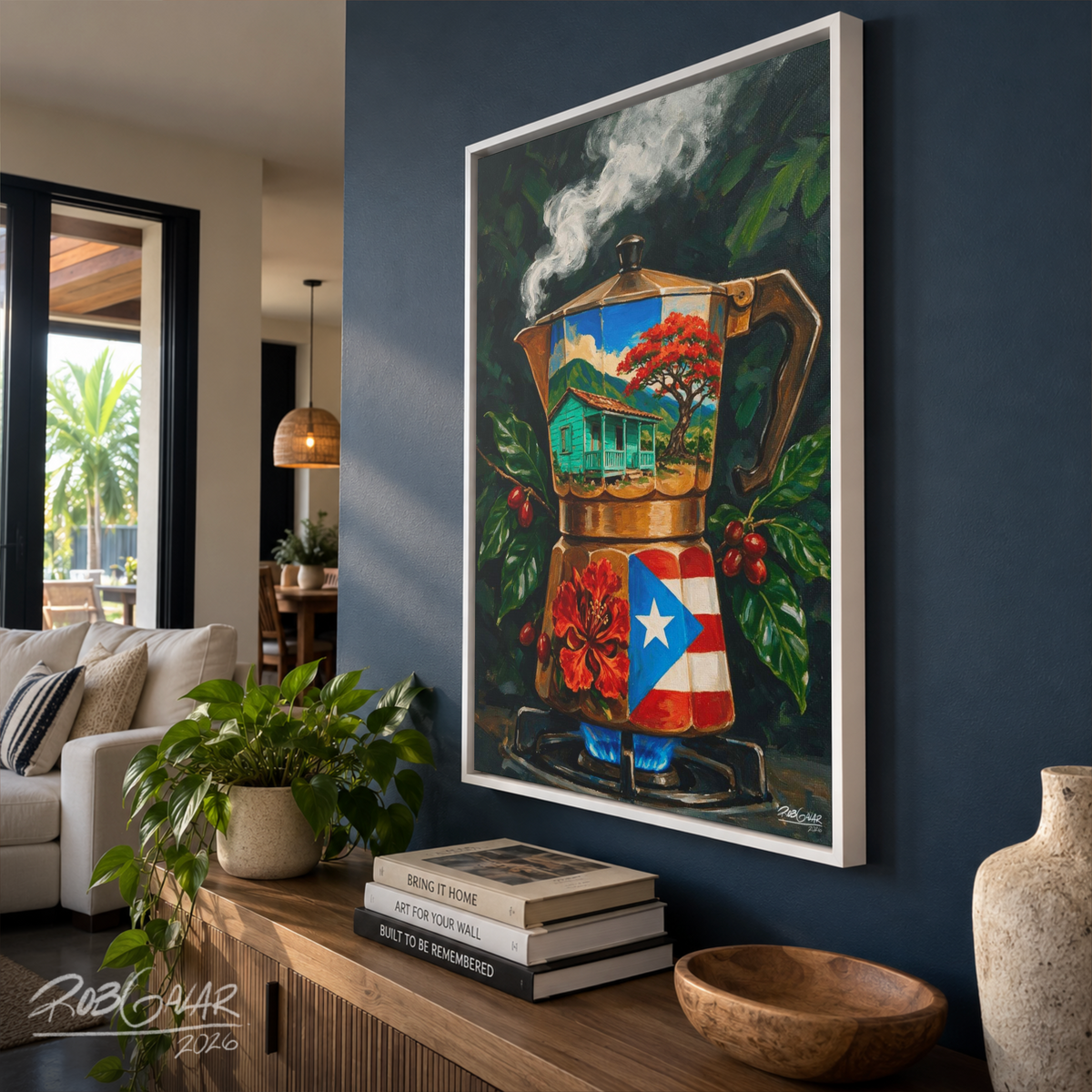 Café de Abuelo - Framed Canvas Art