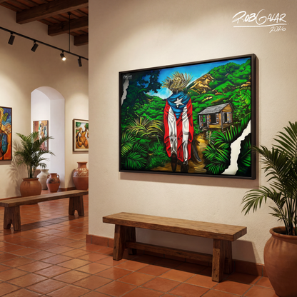OBRA DE ARTE | Edición Limitada: "JIBARITO EN LA CASITA DEL CAMPO" - Enmarcada con Canvas PREMIUM. ¡LISTA PARA TI!