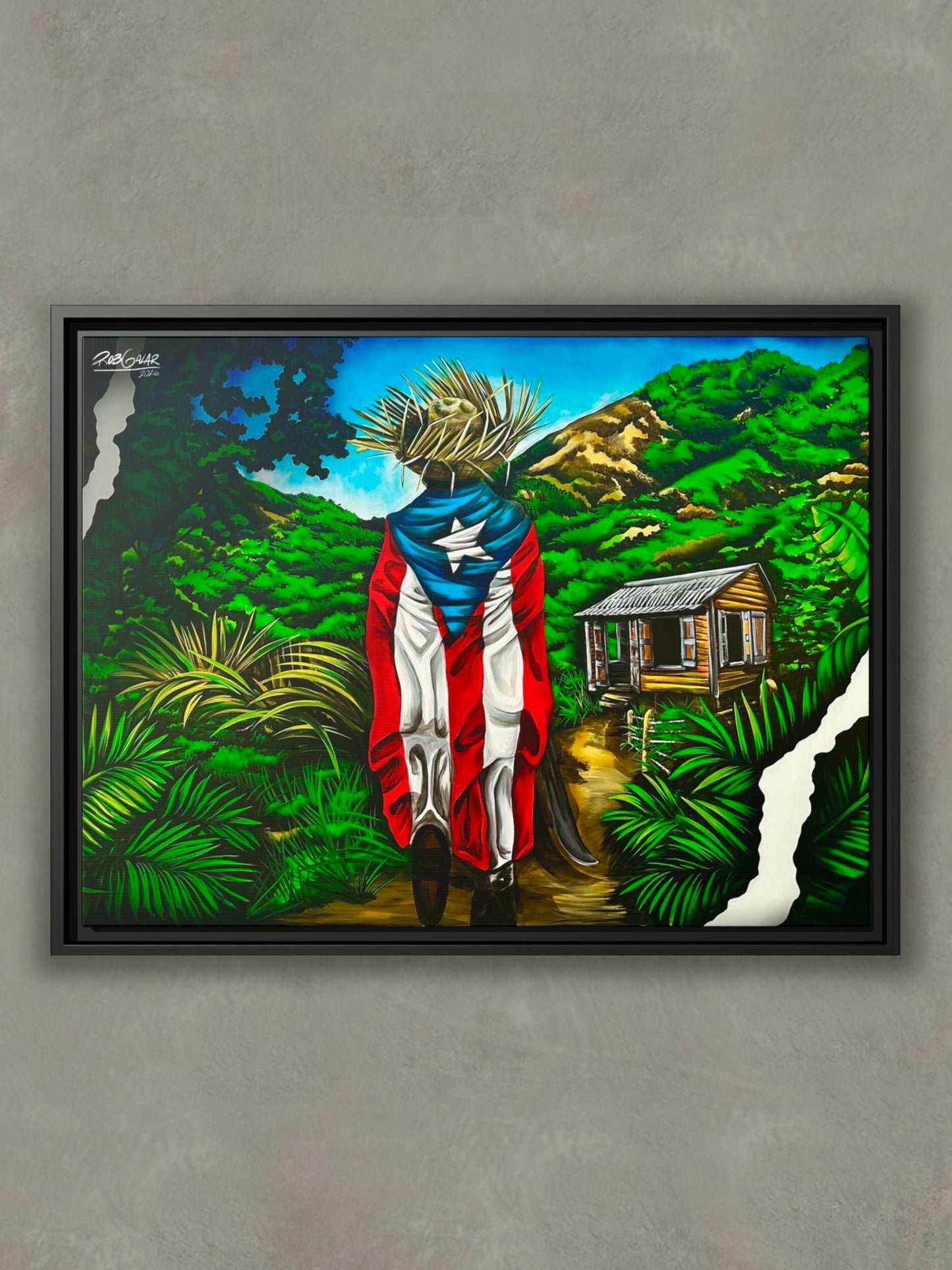 OBRA DE ARTE | Edición Limitada: "JIBARITO EN LA CASITA DEL CAMPO" - Enmarcada con Canvas PREMIUM. ¡LISTA PARA TI!