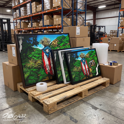 OBRA DE ARTE | Edición Limitada: "JIBARITO EN LA CASITA DEL CAMPO" - Enmarcada con Canvas PREMIUM. ¡LISTA PARA TI!