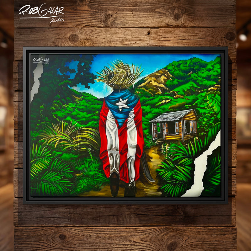 OBRA DE ARTE | Edición Limitada: "JIBARITO EN LA CASITA DEL CAMPO" - Enmarcada con Canvas PREMIUM. ¡LISTA PARA TI!