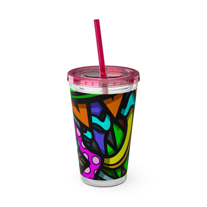 Vaso CURLY SUNSPLASH con pajita 16oz