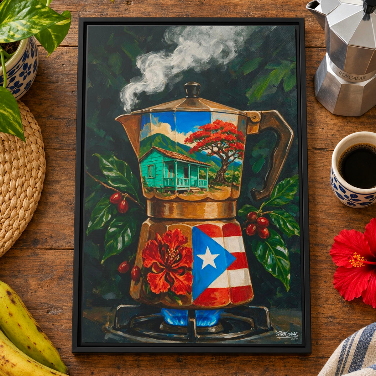 Café de Abuelo - Framed Canvas Art
