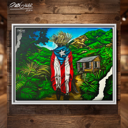 OBRA DE ARTE | Edición Limitada: "JIBARITO EN LA CASITA DEL CAMPO" - Enmarcada con Canvas PREMIUM. ¡LISTA PARA TI!