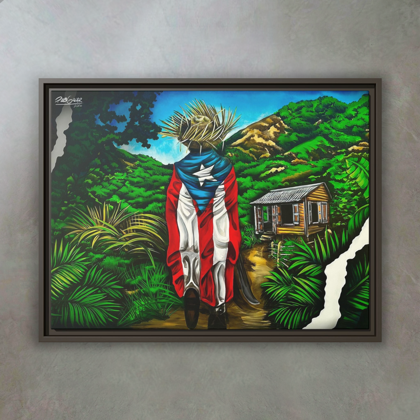 OBRA DE ARTE | Edición Limitada: "JIBARITO EN LA CASITA DEL CAMPO" - Enmarcada con Canvas PREMIUM. ¡LISTA PARA TI!