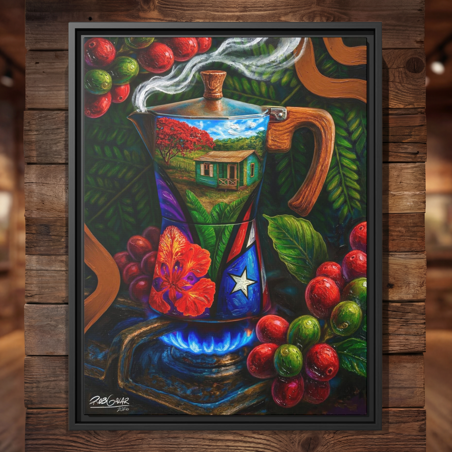 OBRA DE ARTE | Edición Limitada: "CAFÉ RICO!" - Enmarcada con Canvas PREMIUM. ¡LISTA PARA TI!