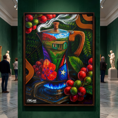 OBRA DE ARTE | Edición Limitada: "CAFÉ RICO!" - Enmarcada con Canvas PREMIUM. ¡LISTA PARA TI!