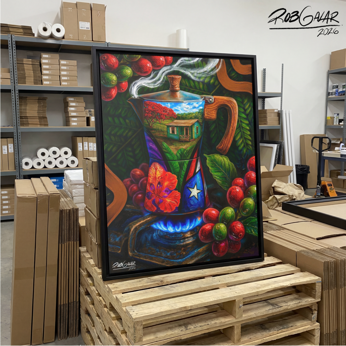 OBRA DE ARTE | Edición Limitada: "CAFÉ RICO!" - Enmarcada con Canvas PREMIUM. ¡LISTA PARA TI!