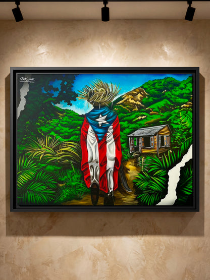 OBRA DE ARTE | Edición Limitada: "JIBARITO EN LA CASITA DEL CAMPO" - Enmarcada con Canvas PREMIUM. ¡LISTA PARA TI!