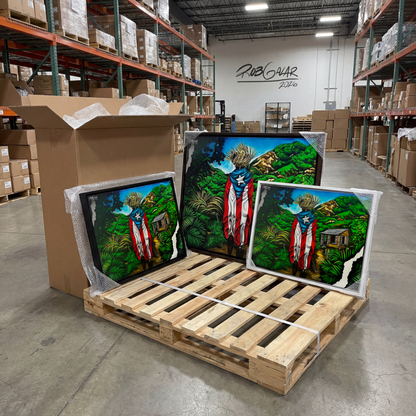 OBRA DE ARTE | Edición Limitada: "JIBARITO EN LA CASITA DEL CAMPO" - Enmarcada con Canvas PREMIUM. ¡LISTA PARA TI!