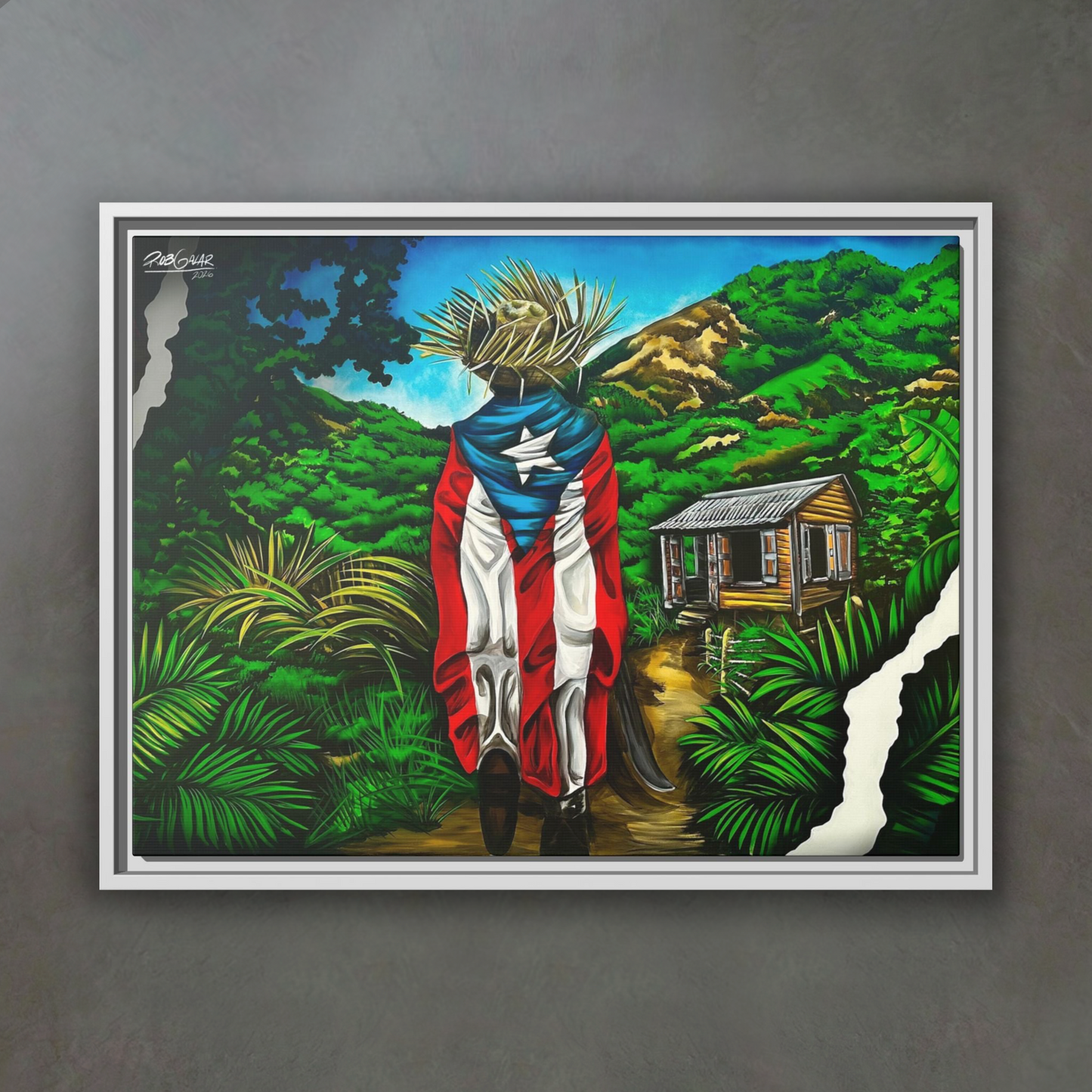 OBRA DE ARTE | Edición Limitada: "JIBARITO EN LA CASITA DEL CAMPO" - Enmarcada con Canvas PREMIUM. ¡LISTA PARA TI!