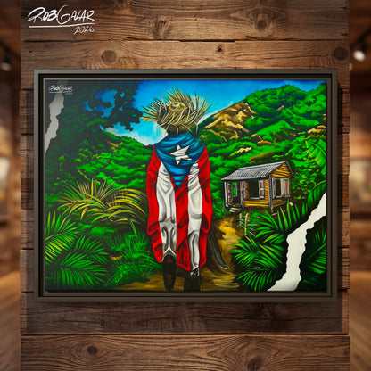 OBRA DE ARTE | Edición Limitada: "JIBARITO EN LA CASITA DEL CAMPO" - Enmarcada con Canvas PREMIUM. ¡LISTA PARA TI!