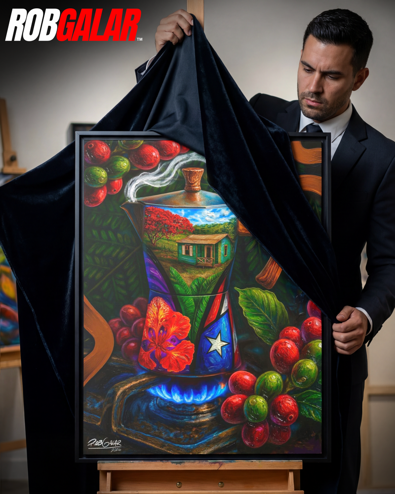 OBRA DE ARTE | Edición Limitada: "CAFÉ RICO!" - Enmarcada con Canvas PREMIUM. ¡LISTA PARA TI!
