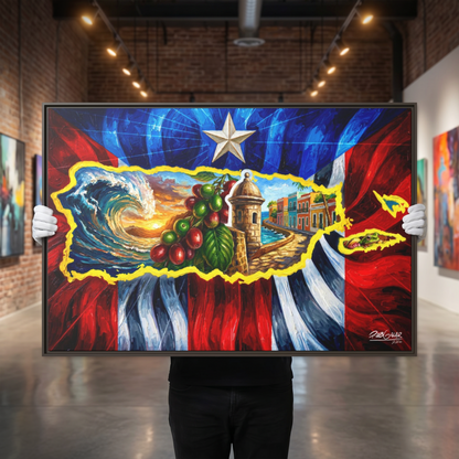 OBRA DE ARTE | Edición Limitada: "SOY DE LA ISLA DEL ENCANTO" - Enmarcada con Canvas PREMIUM. ¡LISTA PARA TI!